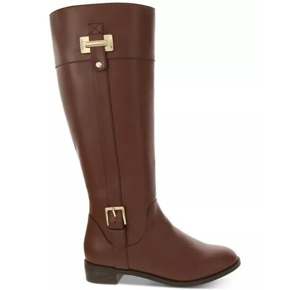 Karen Scott Womens Deliee New Faux Leather Riding Boots Wide Calf Brown 7 M - Picture 2 of 8